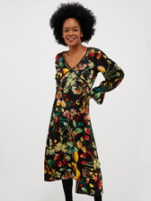 フローラル ツイル ミディ ドレス