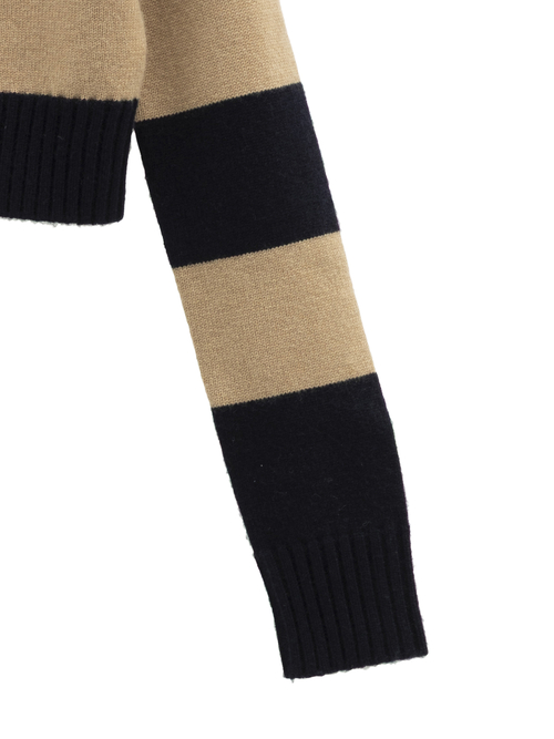 ウール カシミヤ ストライプ ニット 詳細画像 ネイビー／キャメル 4