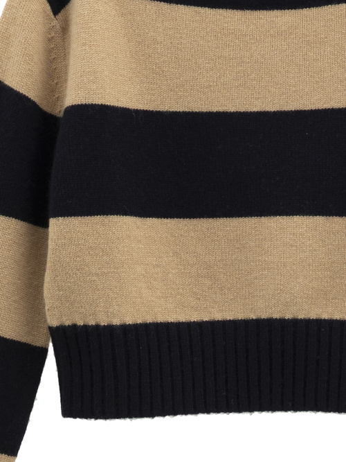 ウール カシミヤ ストライプ ニット 詳細画像 ネイビー／キャメル 5