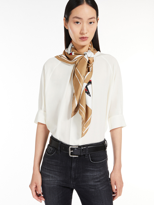 ピュア シルク プリント スカーフ 詳細画像 ベージュ 4