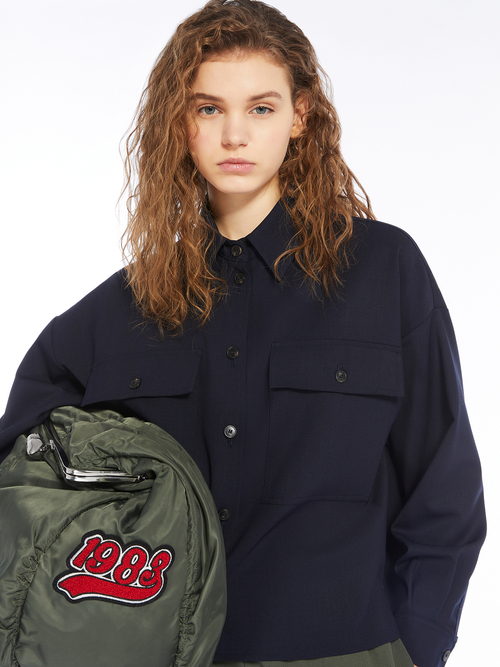 ウール ブレンド クロップド シャツ ジャケット 詳細画像 ネイビー 3