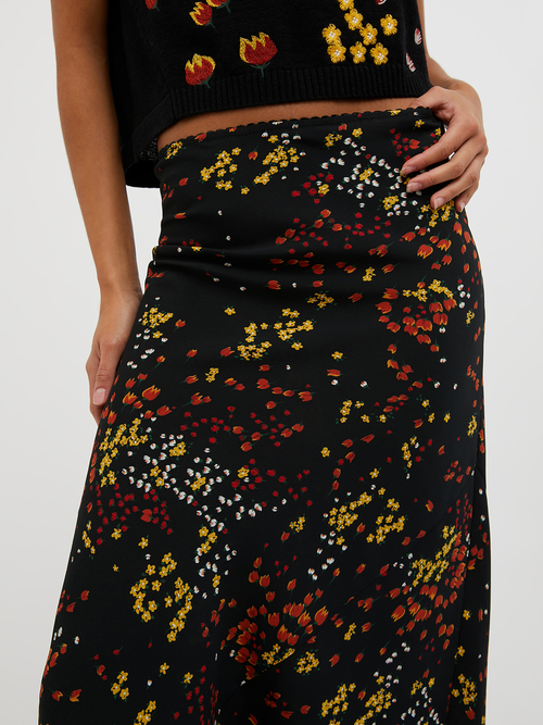  クレープデシン ミディ スカート 詳細画像 ブラック 3