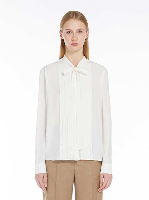 ピュア シルク ボウタイ ブラウス