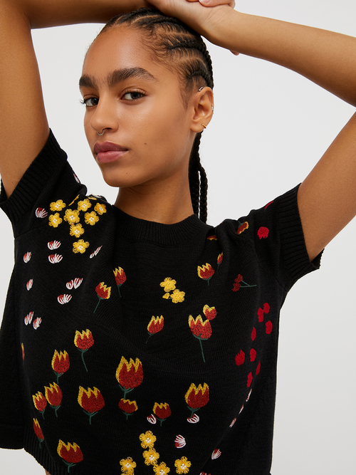  フラワー エンブロイダリー ニット 詳細画像 オフホワイト 3