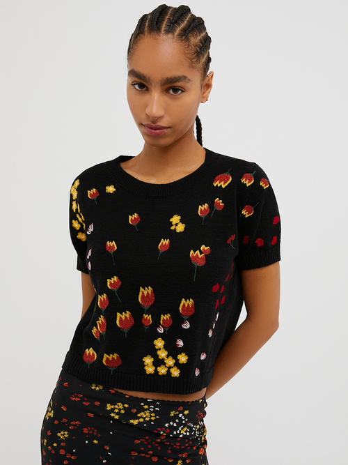  フラワー エンブロイダリー ニット