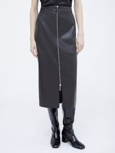  フェイクレザー ストレッチ ミディ スカート