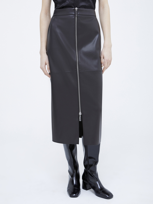  フェイクレザー ストレッチ ミディ スカート