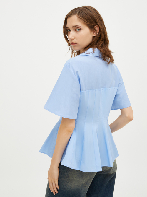  ポプリン ボイル ペプラム ブラウス 詳細画像 ライトブルー 2