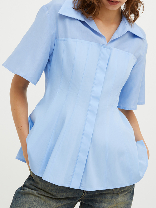  ポプリン ボイル ペプラム ブラウス 詳細画像 ライトブルー 3