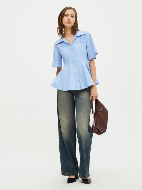  ポプリン ボイル ペプラム ブラウス 詳細画像 ライトブルー 5