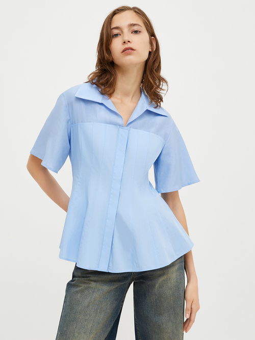  ポプリン ボイル ペプラム ブラウス