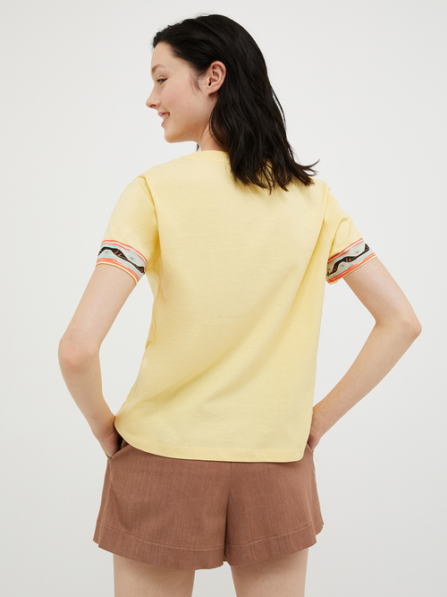 プリント エンブロイダリー Tシャツ 詳細画像 イエロー 2