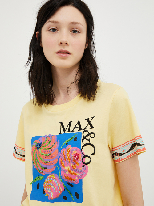 プリント エンブロイダリー Tシャツ 詳細画像 イエロー 3
