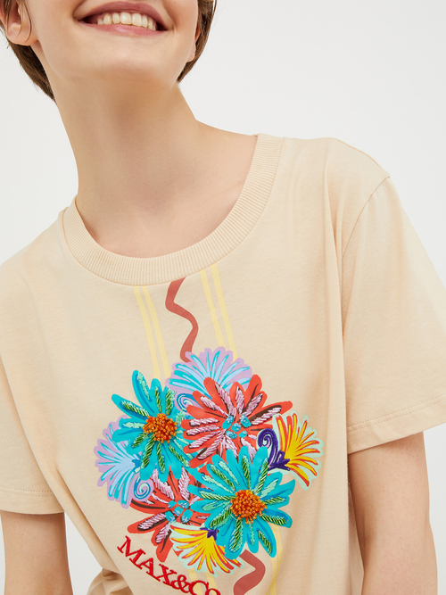 プリント エンブロイダリー Tシャツ 詳細画像 イエロー 7