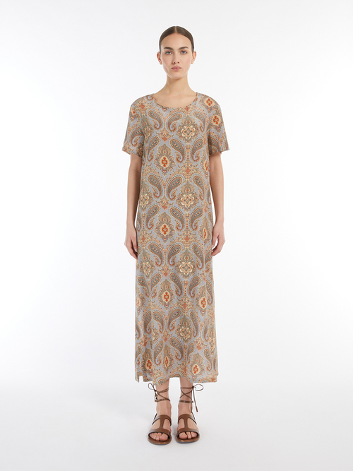 ピュア シルク プリント ドレス 詳細画像 ブルーグレー 1