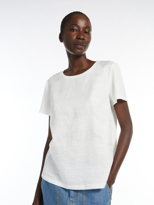 コットン リネン バイマテリアル Tシャツ 詳細画像 ホワイト 1